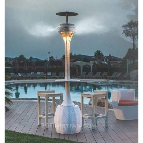 Arura LED misting fan near a pool (courtest of 360mistfan.com)