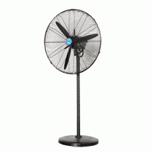 Floor-stand industrial fan with black blades