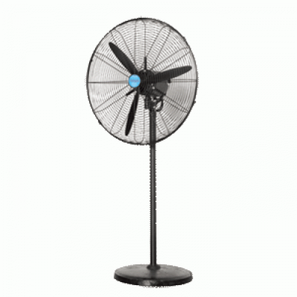 Floor-stand industrial fan with black blades